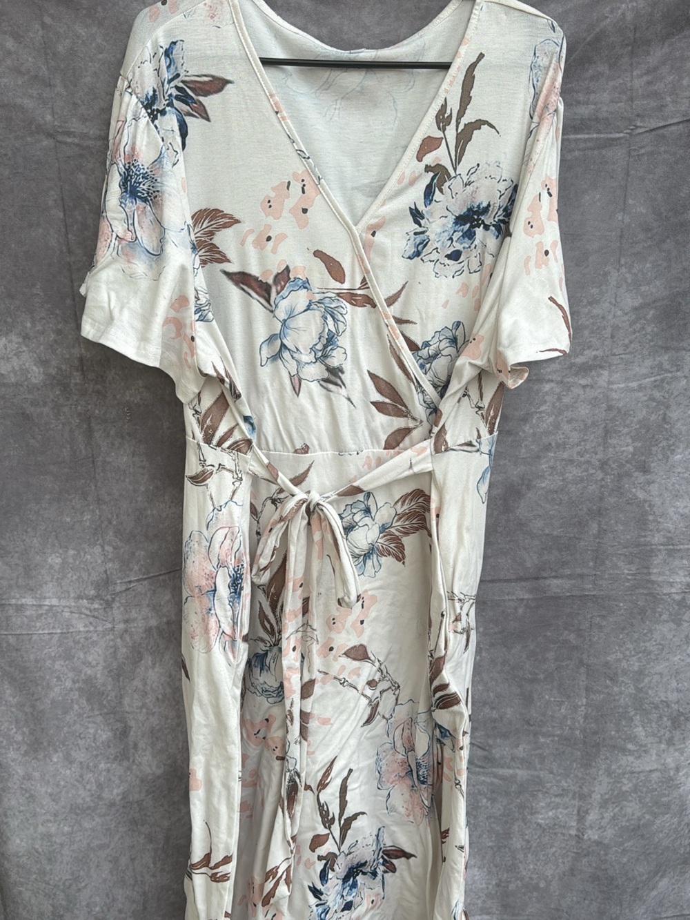 Floral Wrap Maxi Dress in Cream and Blue